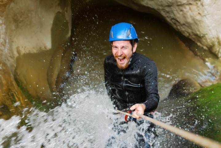 Getting wet while canyoning
